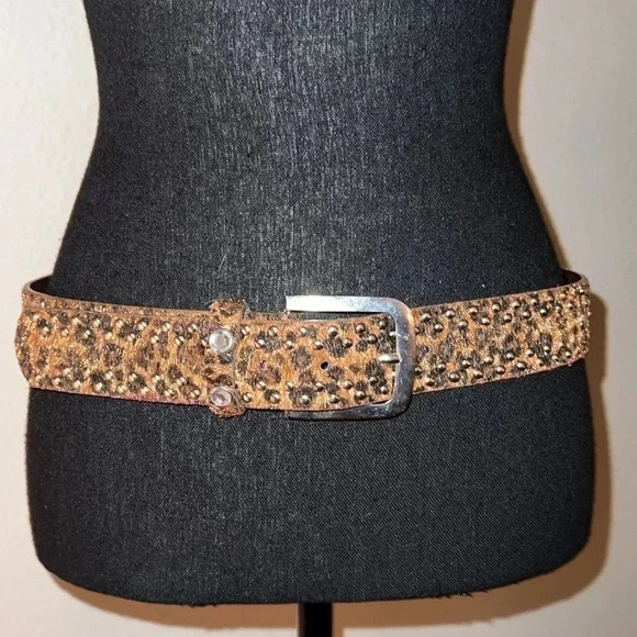 Women’s Animal Print Vegan Leather Belt Silver Buckle Rhinestone Stones Studs - Picture 1 of 16